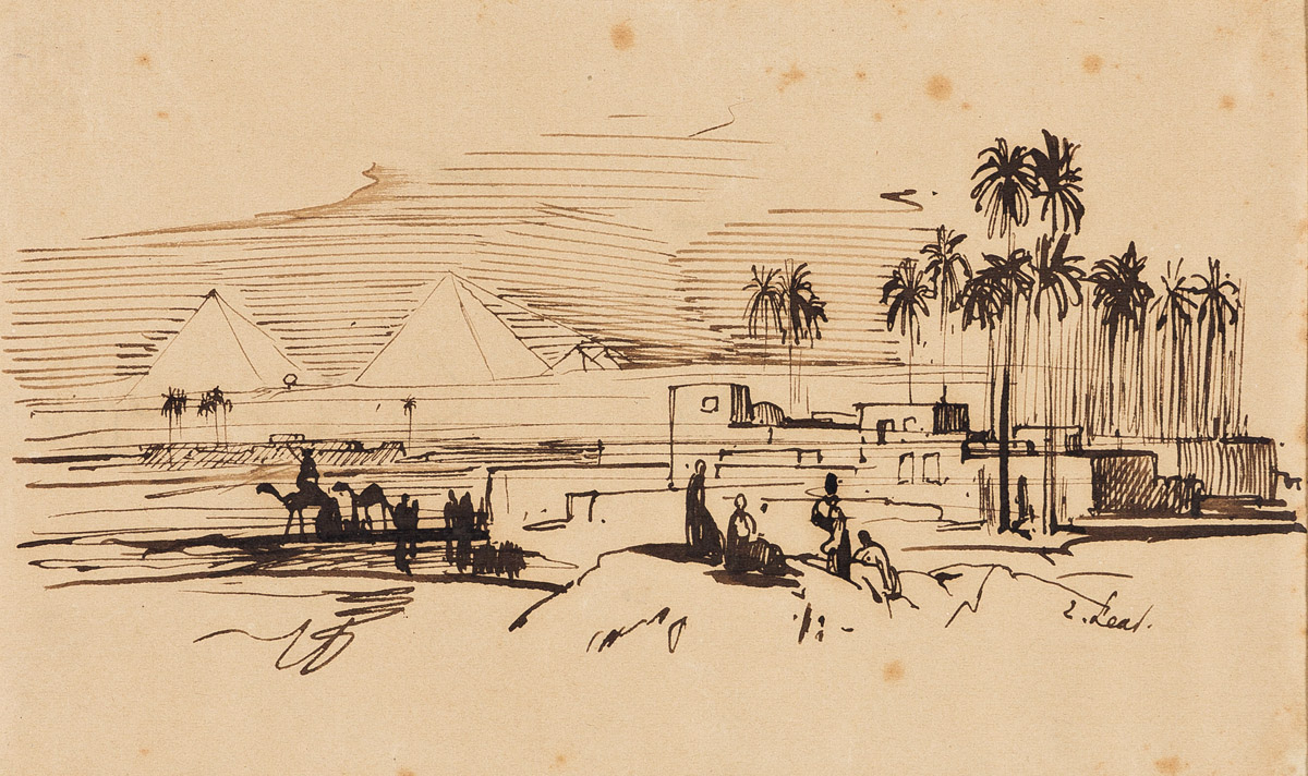 EDWARD LEAR (London 1812-1888 Sanremo) View of the Pyramids at Giza, Egypt.